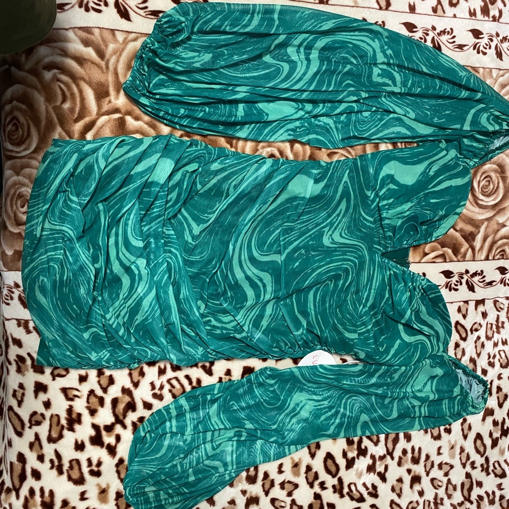 Ruched Green Marble Dress